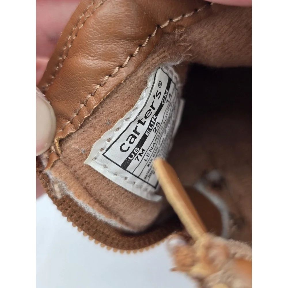 Carter's Toddler Girl Size‎ 7 Lena Ankle Boots Tan Side Zip Up Heart Buckle